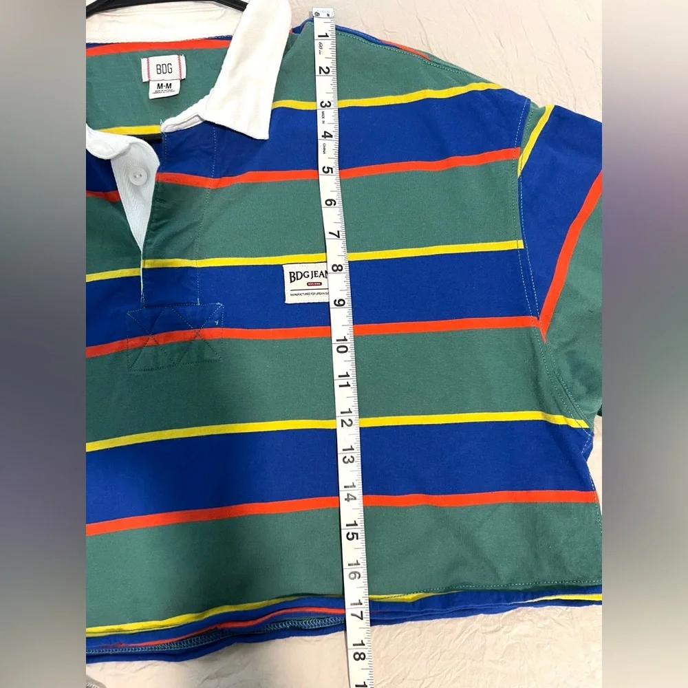 Urban Outfitters BDG Jeans Cropped Rugby Shirt - Green & Royal Stripe SZ M EUC - Picture 8 of 8